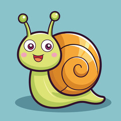 Cheerful green snail with orange shell cartoon illustration