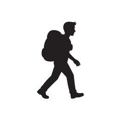 Silhouette of Backpacker Walking Travel and Hiking Icon