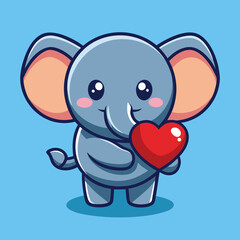 Cute elephant holding red heart love