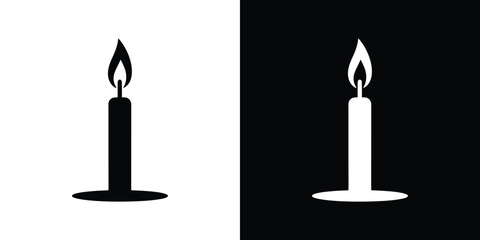 Obraz premium Candle Icon Black and White Simple Illustration of a Lit Taper Candle Design
