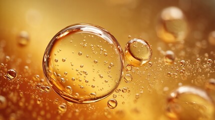 A close up of a yellow liquid with bubbles in it
