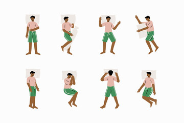 Different Positions Of Sleeping Man Illustration