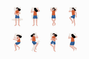 Different Positions Of Sleeping Woman Illustration