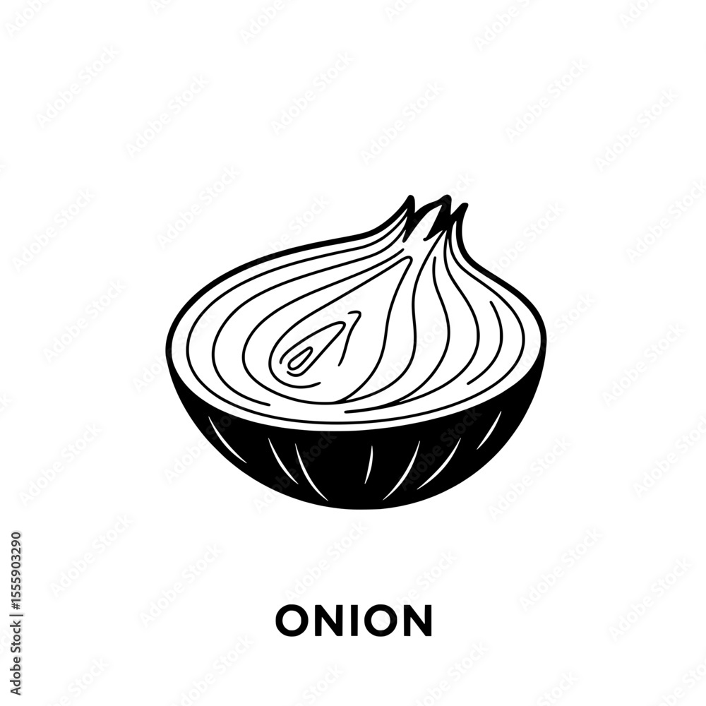 Poster onion: a simple, yet elegant image of a sliced onion, the graphic showcases its layered structure an