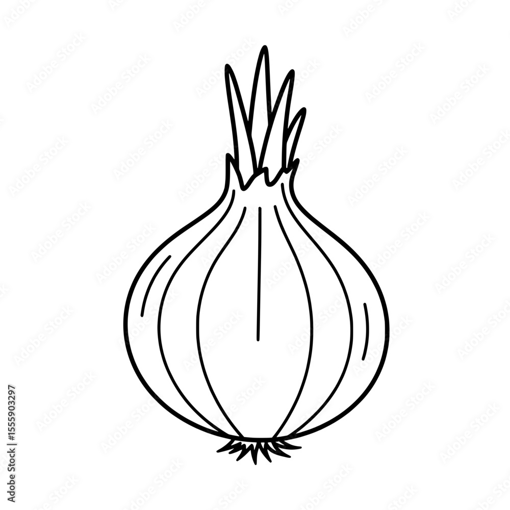 Poster onion line art: a simple yet detailed line drawing of a single onion, showcasing its layered structu