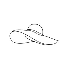 Elegant Sun Hat Line Drawing: A refined outline of a stylish sun hat, epitomizing elegance and leisurely days.