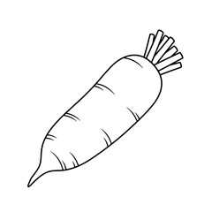 Daikon Radish Outline: A simple, artistic outline of a daikon radish, showcasing its elongated form and textured surface, representing healthy eating and the beauty of fresh produce.