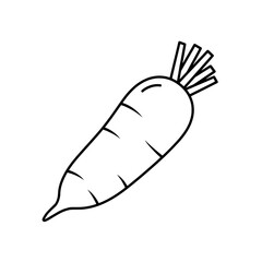 Daikon Radish Illustration: A simple illustration of a Daikon radish, showcasing its distinct elongated shape and leafy top in a minimalist style.