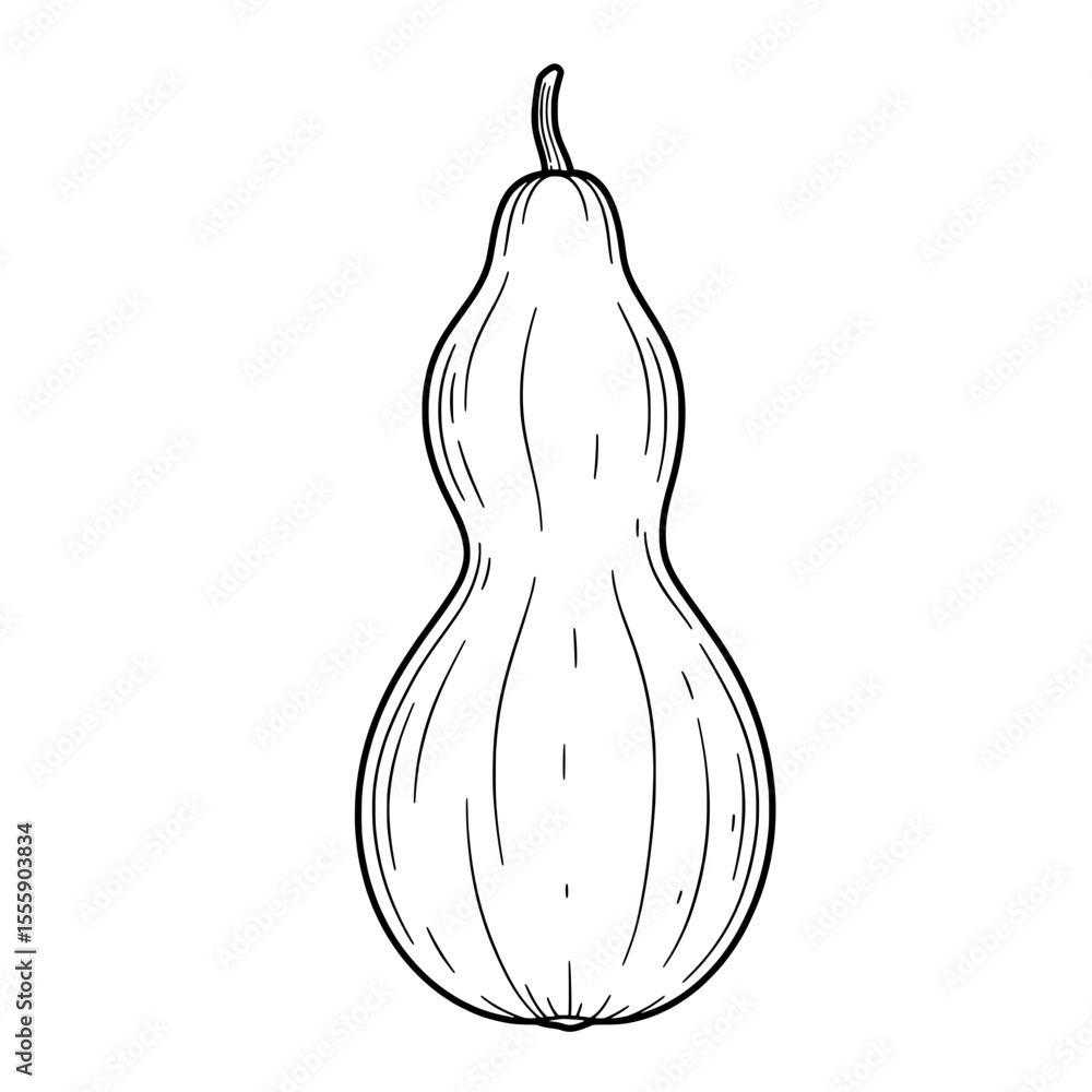 Poster elegant calabash: a black and white line drawing of an elongated calabash gourd, capturing its uniqu