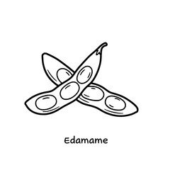 Edamame Pods: Hand-drawn monochrome edamame pods, artfully arranged, offering a clear and simple depiction.