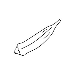Okra's Elegant Silhouette: A simple yet compelling line drawing of a fresh okra pod, highlighting its unique shape and texture.