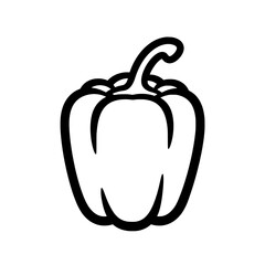 Pepper Icon: A minimalist icon showcasing a bell pepper, rendered in bold black outlines, ideal for designs emphasizing simplicity and culinary themes.