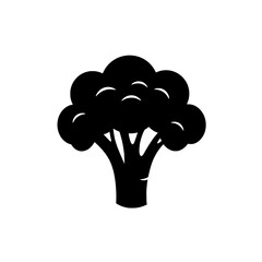 Broccoli Silhouette: A minimalist black silhouette of a healthy broccoli florets, perfect for conveying healthy eating, freshness and clean style.