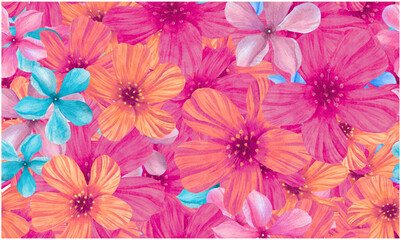 Pink and purple floral seamless pattern background with a beautiful garden of blossoms