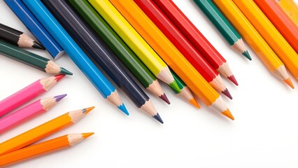 Colorful Pencils Arranged on White Background