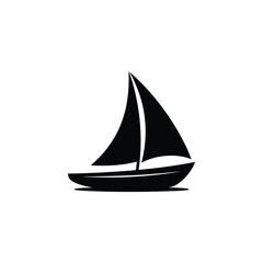 Single Isolated Black Silhouette Illustration of a Sailboat on a White Background