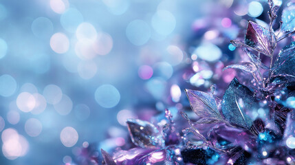 A blue background with purple leaves and a purple flower