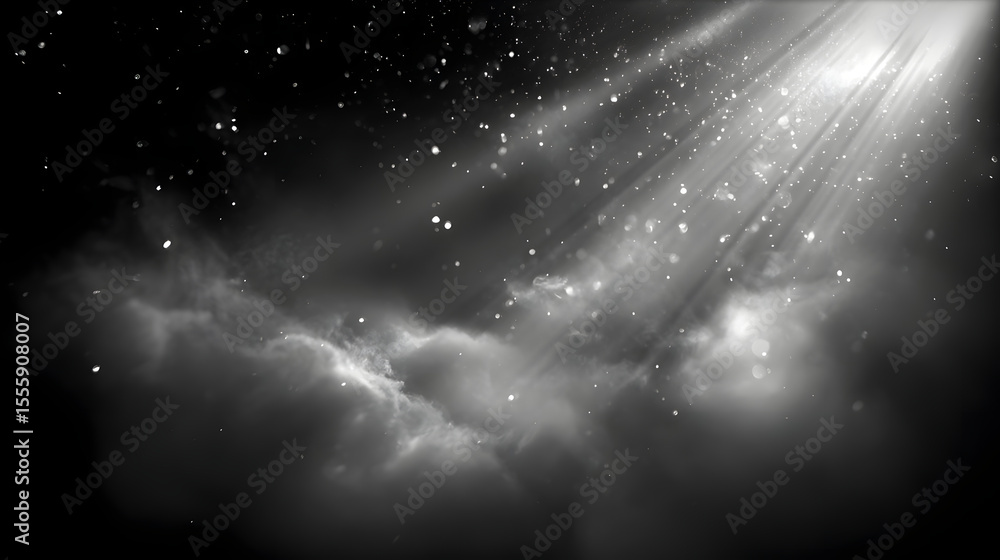 Aufkleber light rays breaking through clouds: dramatic light rays pierce through dark clouds, creating a breat