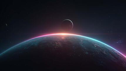 Surreal space composition with no life, only glowing planets, stars, and beautiful silence