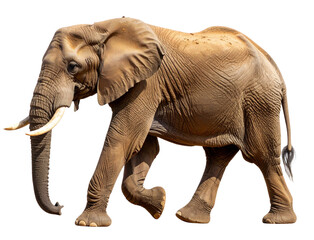 Obraz premium Side View of a Majestic African Elephant Walking in Savannah, isolated on transparent background.