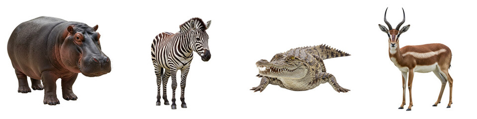 Obraz premium Set of isolated animal figurines on transparent background, wildlife collection