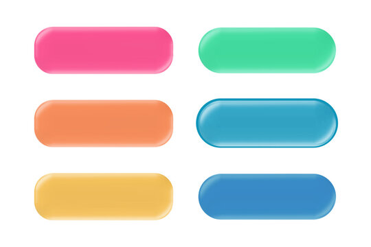 Web pill button with gradient for download design and push or play features. Long contact rectangle in modern ui app interface with vibrant colors. Colorful vector set for digital banners and cta.