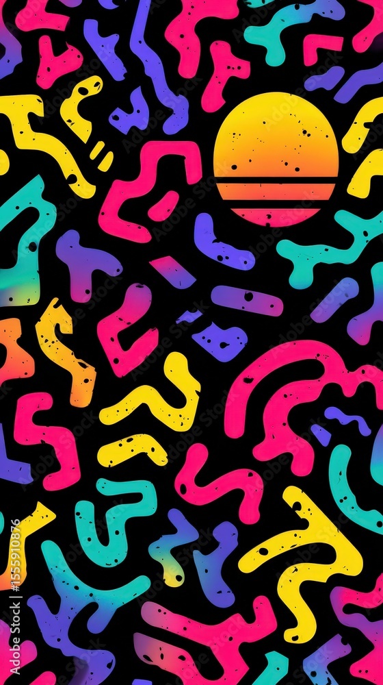Aufkleber vibrant 80s retro style abstract background pattern design with sunset element