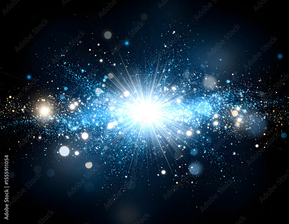 Poster abstract portrayal of sparking and sparkling light and energy in white and blue on a background