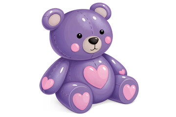 Fototapeta premium Cute Purple Teddy Bear with Hearts