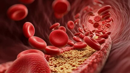 Close-up view of red blood cells in circulation. - Powered by Adobe