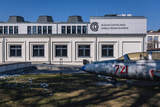Stalowa Wola, Poland - March 13, 2022: PZL TS-11 Iskra jet trainer plane in front of COP Museum of Central Industrial Region in Stalowa Wola