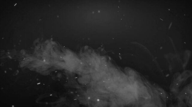 Low-lying white smoke billows as hot ember particles rise against a black background. Atmospheric VFX overlay for campfires, magic, or dramatic scenes