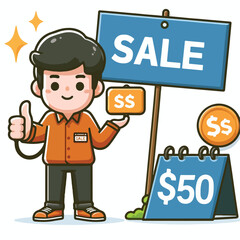 vector image of people doing sales promotion on plain white background