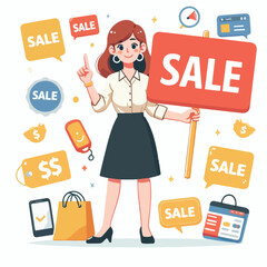 vector image of people doing sales promotion on plain white background