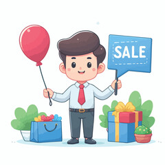 vector image of people doing sales promotion on plain white background