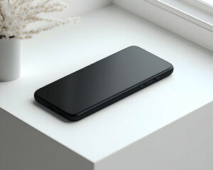 Black Smartphone Mockup on White Surface 3D Illustration