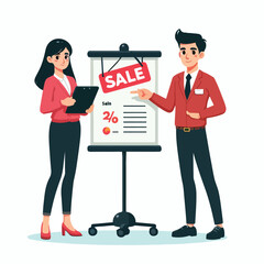 vector image of people doing sales promotion on plain white background