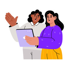 A flat style illustration showing persons doing discussion