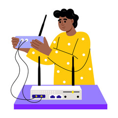 A flat style illustration showing router configuration
