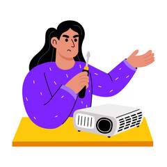 A flat style illustration showing a person repairing projector