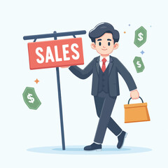 vector image of people doing sales promotion on plain white background