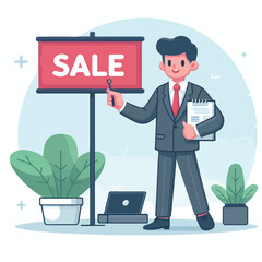 vector image of people doing sales promotion on plain white background