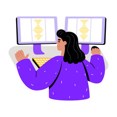 A flat style illustration showing a person doing code review