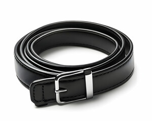3D Render Black Leather Belt with Silver Buckle