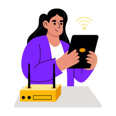 A flat style illustration showing internet connection