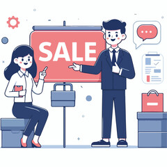 vector image of people doing sales promotion on plain white background