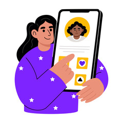 A flat style illustration showing a person doing profile review