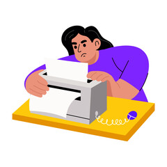 A flat style illustration showing a person using printer