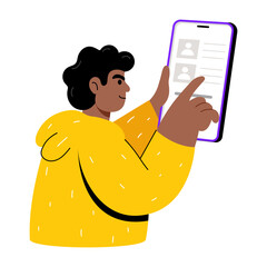 A flat style illustration showing a person checking profile