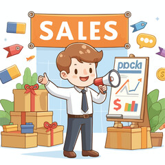 vector image of people doing sales promotion on plain white background